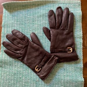 Cole Haan Brown leather cashmere lined gloves